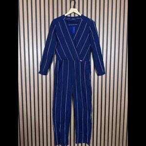 Scotch & Soda Jumpsuit XS Womens Blue Striped Long Sleeve Faux Wrap Coverall